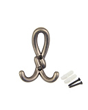 Крючек мебельный двухрожковый, цвет темный античный никель (HE204DAN)