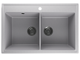 Двухсекционная кухонная мойка 780x510 глубина 200 мм с отверстием под смеситель, кварц, цвет платина (Ruma 780-04)