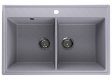 Двухсекционная кухонная мойка 780x510 глубина 200 мм с отверстием под смеситель, кварц, цвет бетон (Ruma 780-05)